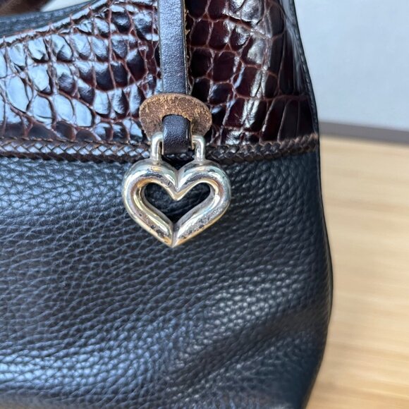 Brighton Designer Black Pebbled Leather & Brown Croc Shoulder Bag Wallet C18510 - Picture 3 of 15